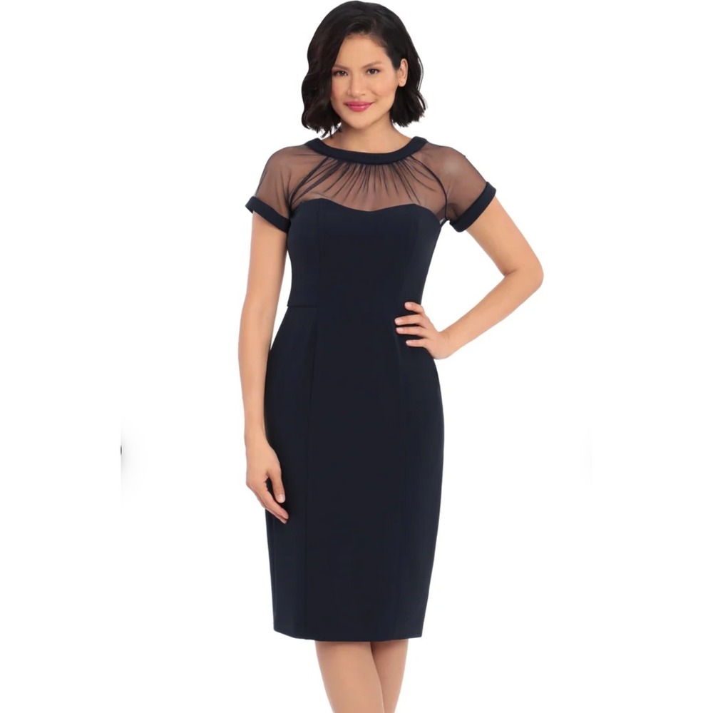 Maggy London Illusion Sheath Dress Womens 8 Black Cocktail LBD Formal Classic